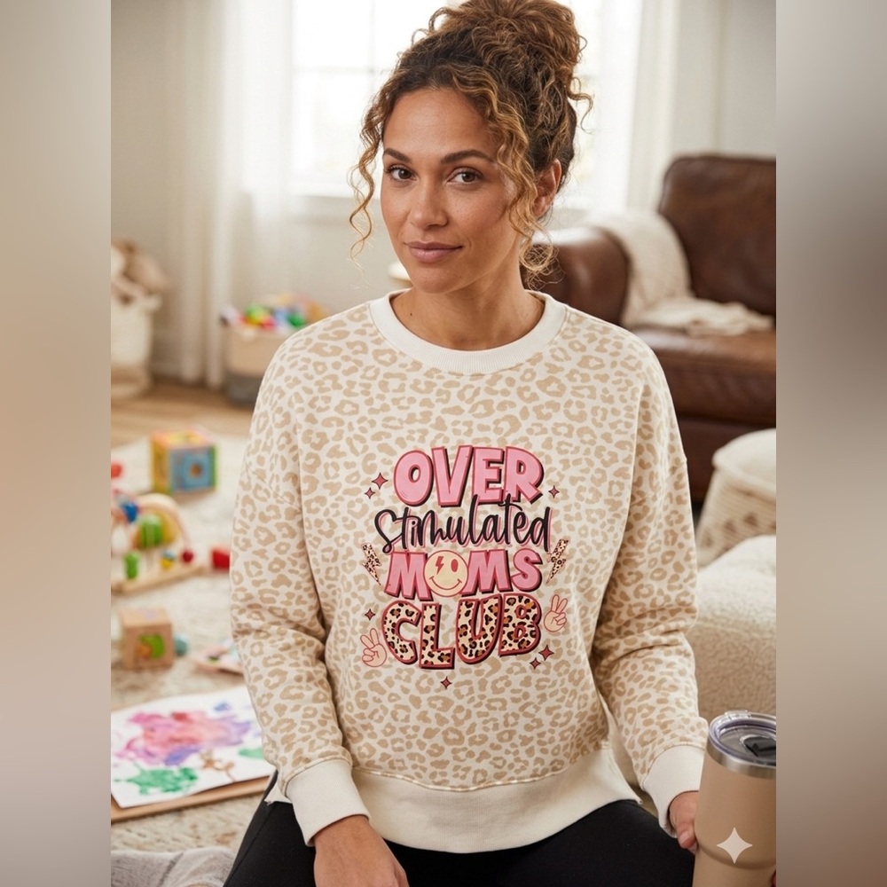 Leopard Print Overstimulated Moms Graphic Sweatshirt - Custom - Picture 1 of 1